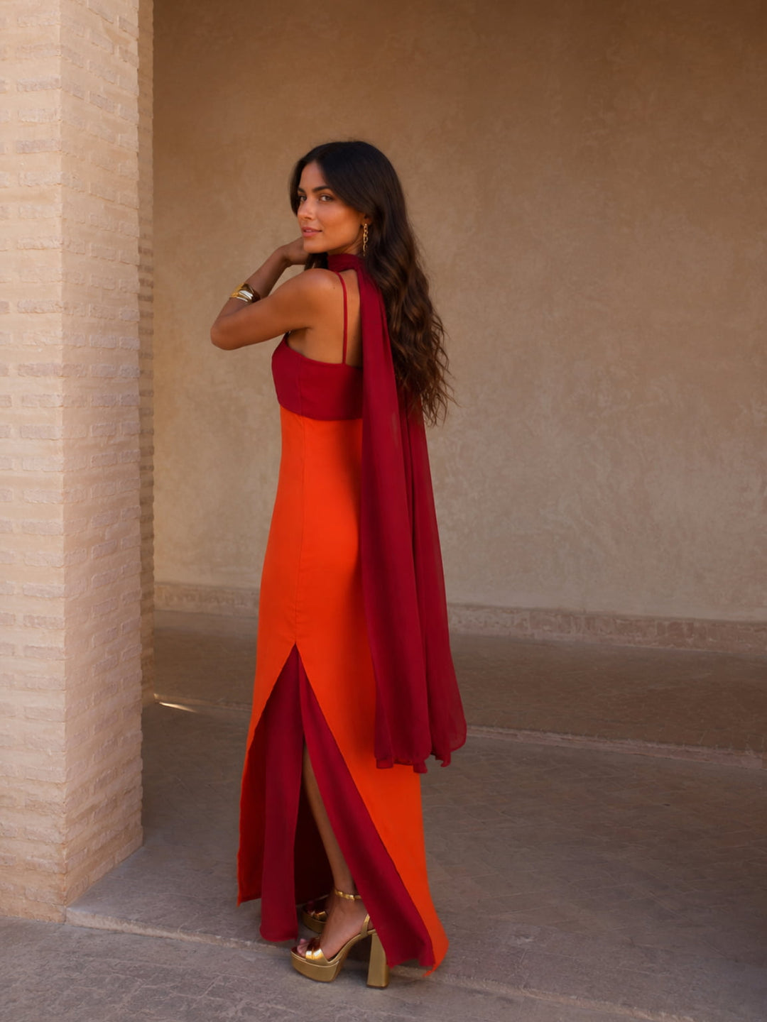 Drapé Sculptural | Robe Longue Bicolore