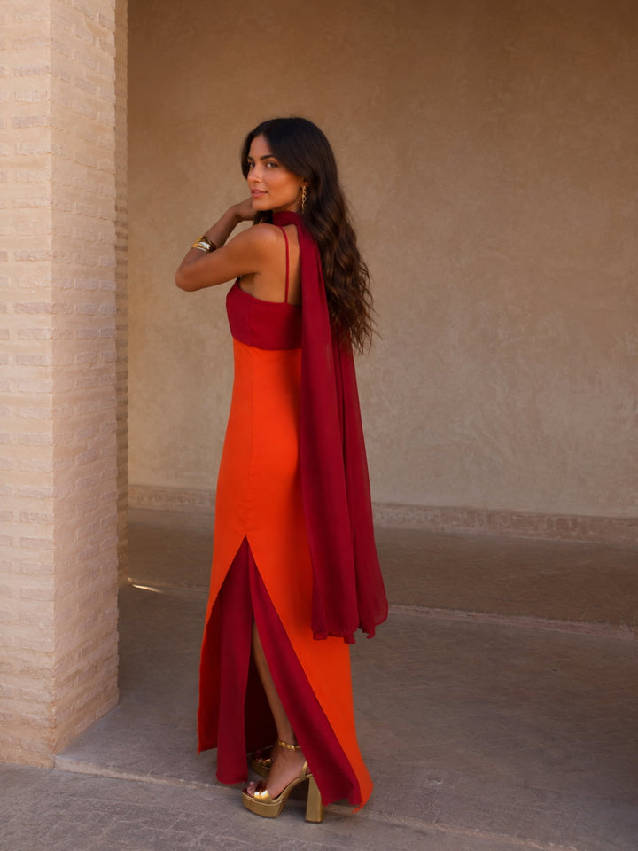 Drapé Sculptural | Robe Longue Bicolore