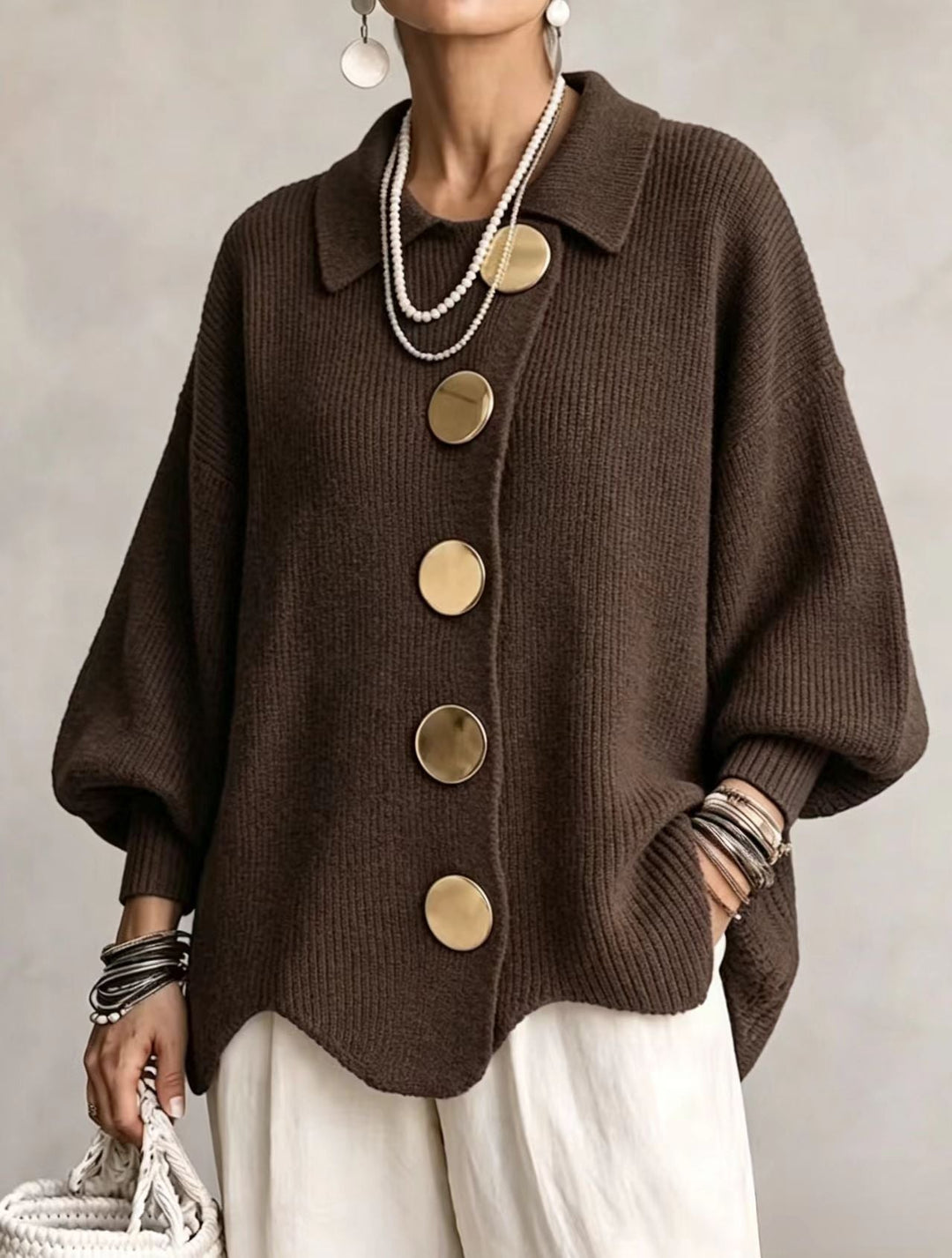Solène | Cardigan oversize à gros boutons dorés