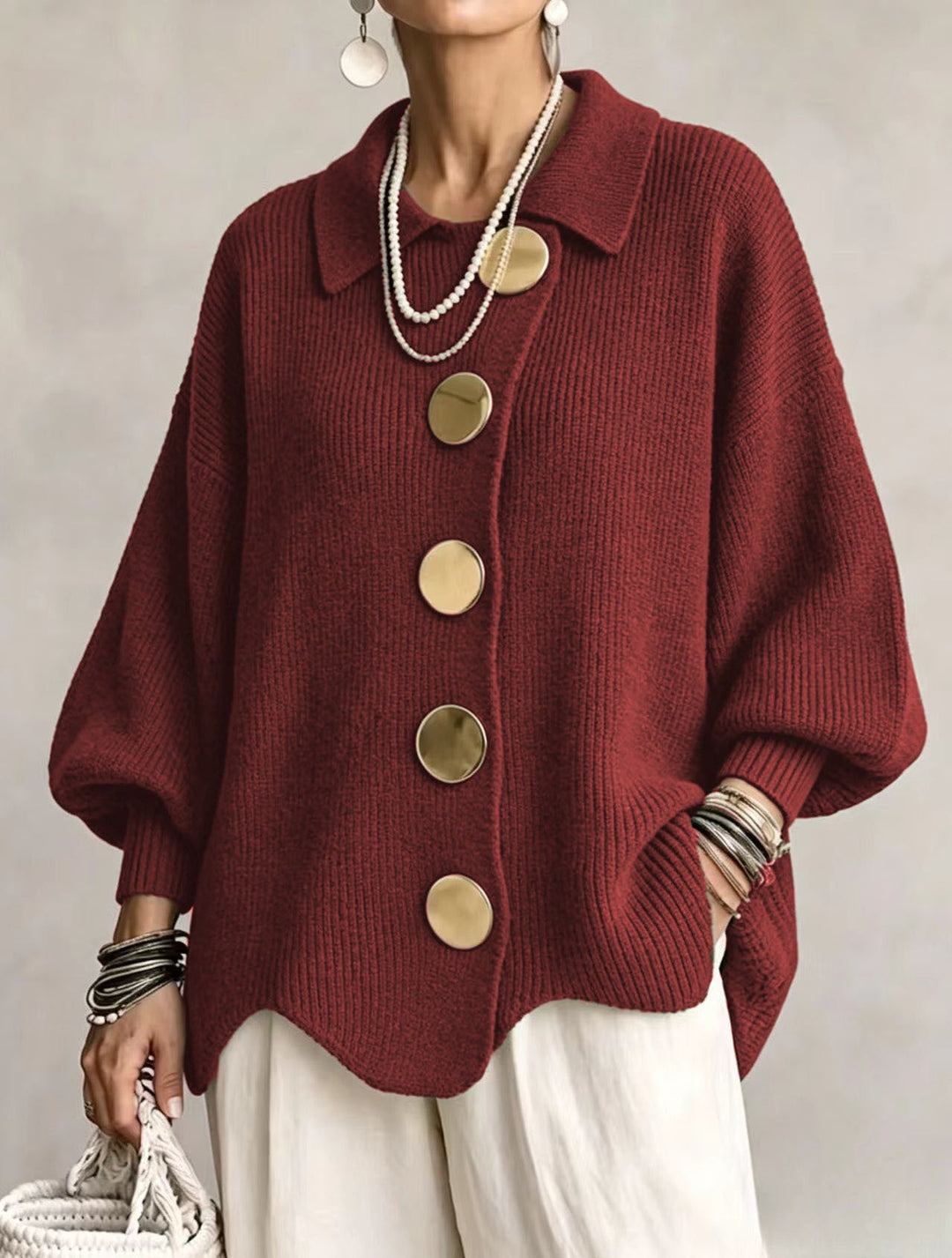 Solène | Cardigan oversize à gros boutons dorés