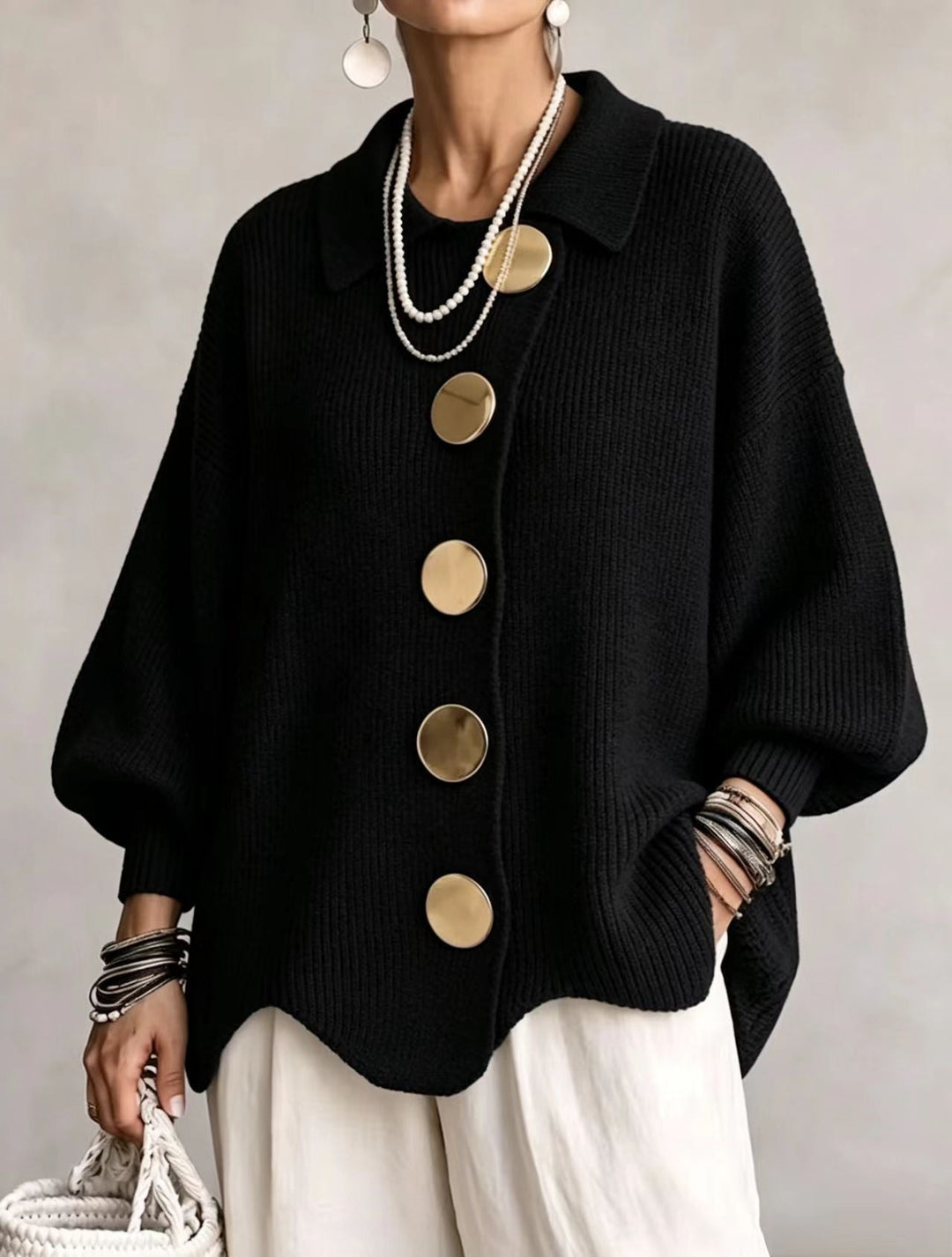 Solène | Cardigan oversize à gros boutons dorés