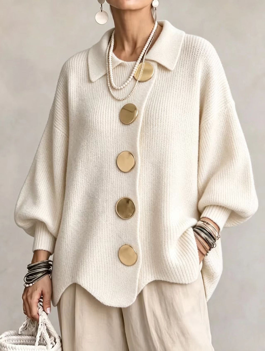 Solène | Cardigan oversize à gros boutons dorés