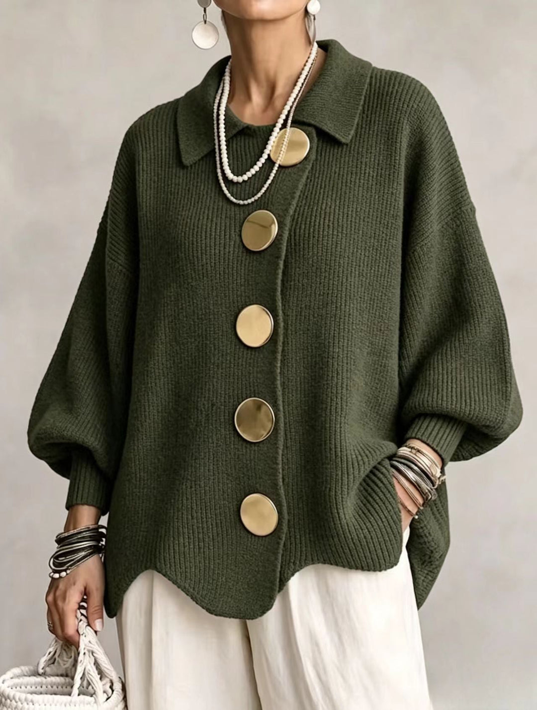 Solène | Cardigan oversize à gros boutons dorés