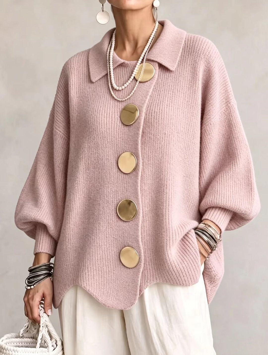 Solène | Cardigan oversize à gros boutons dorés